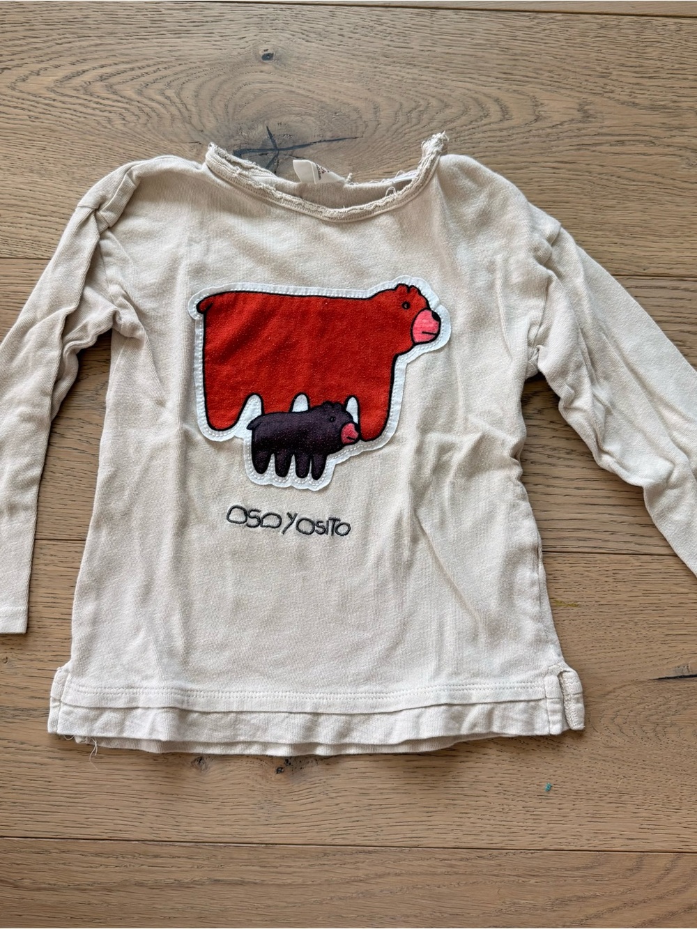 Zara Cream Long-Sleeve Kids Top with Red Bear Applique